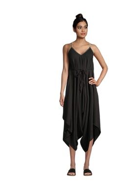 Cost Plus World Market Black Asymmetrical Handkerchief-Hem Dress